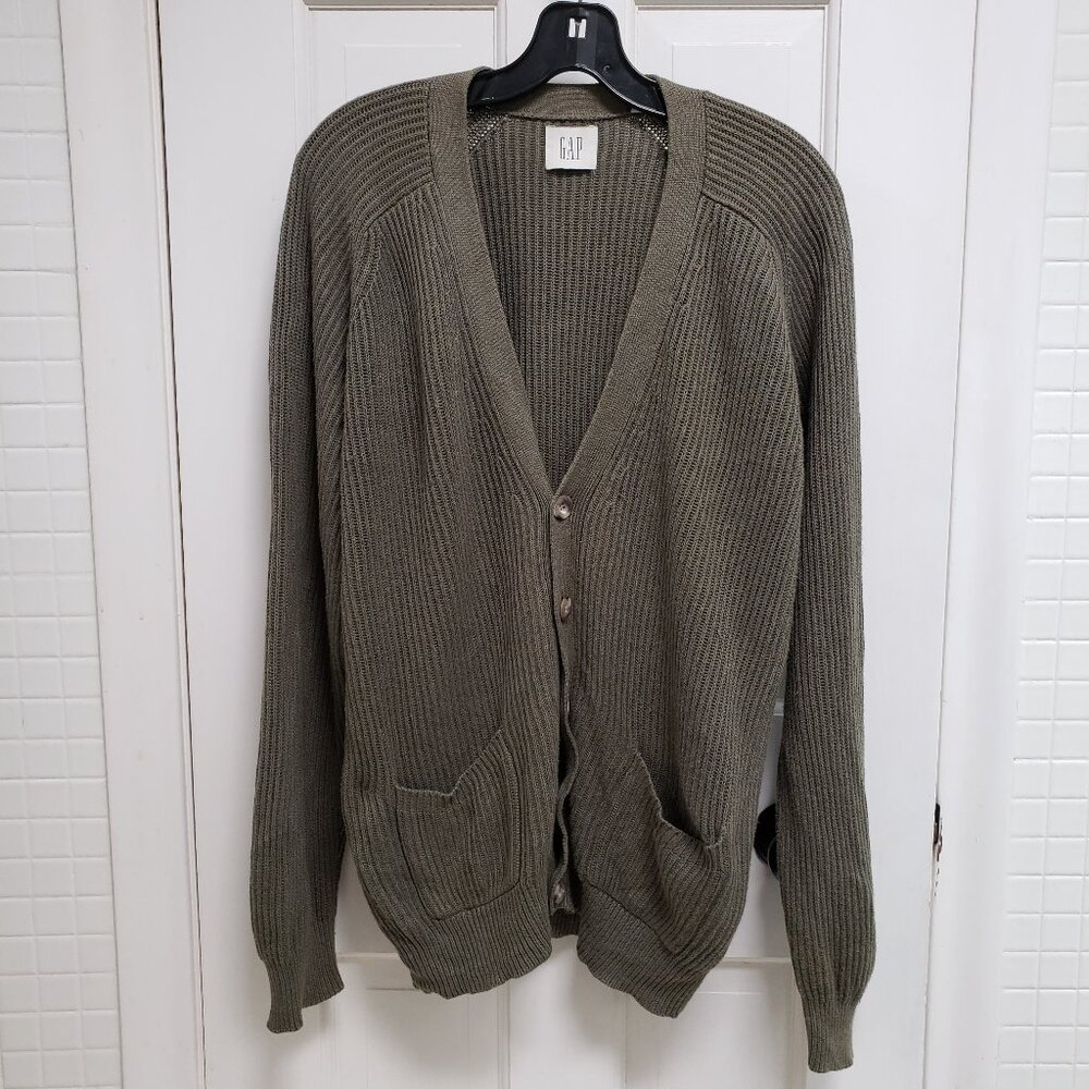 GAP Sage Green Oversized Boyfriend Cardigan Sweater Rib Knit Pockets S